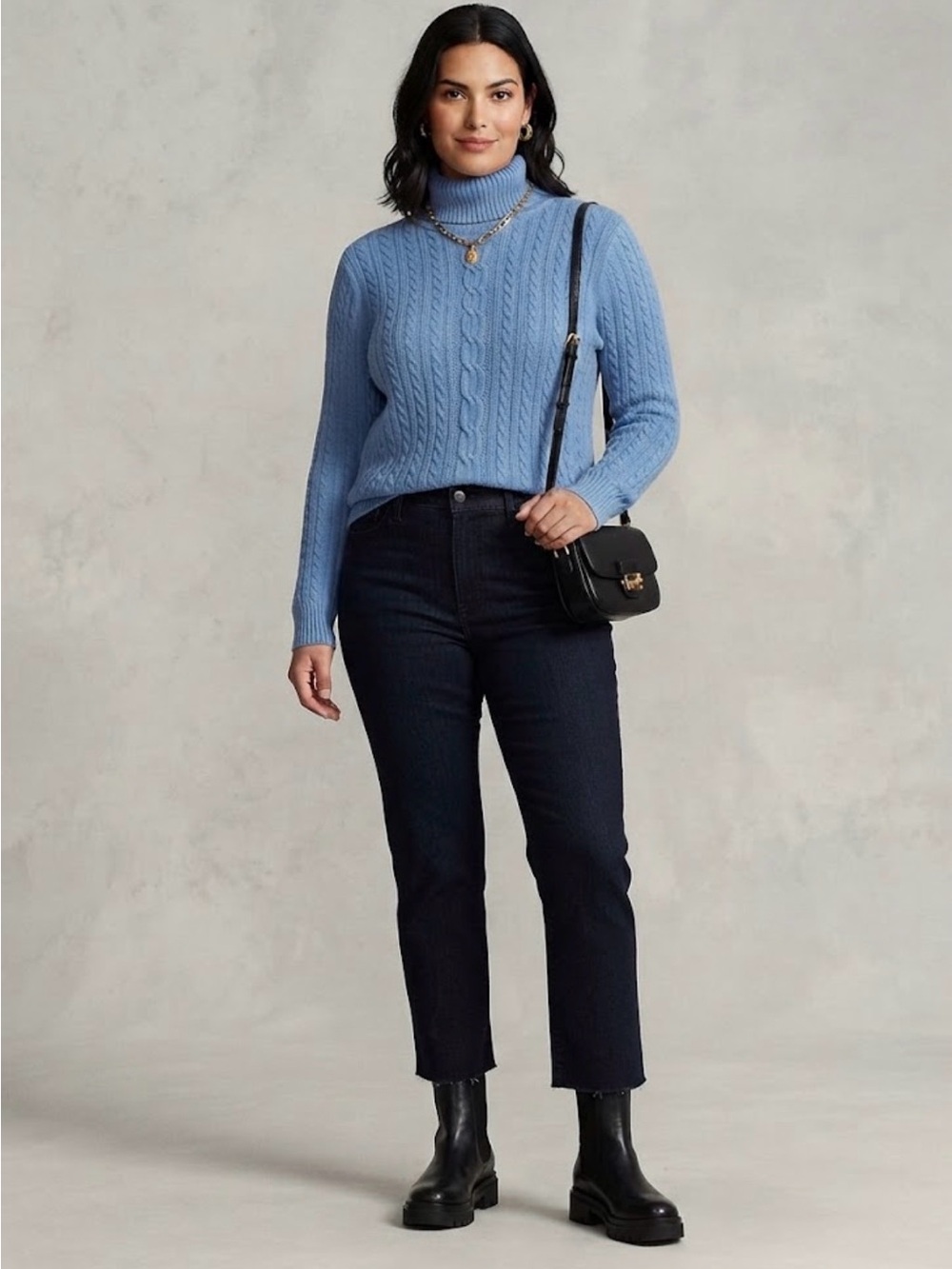Amazon Essentials Blue Cable Knit Turtleneck Sweater Cozy Cottagecore Preppy XL